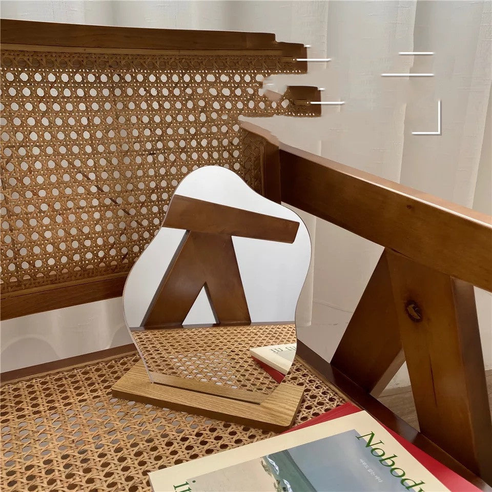 Wooden Folding Glass Table Top Mirror