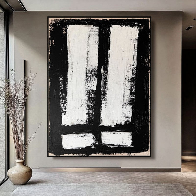 Abstract Texture Decorative Painting Of Black And White Hand-Painted Oil Painting Canvas Wall Art For Home Living Room Decor Rolled Frameless Unstretched Painting