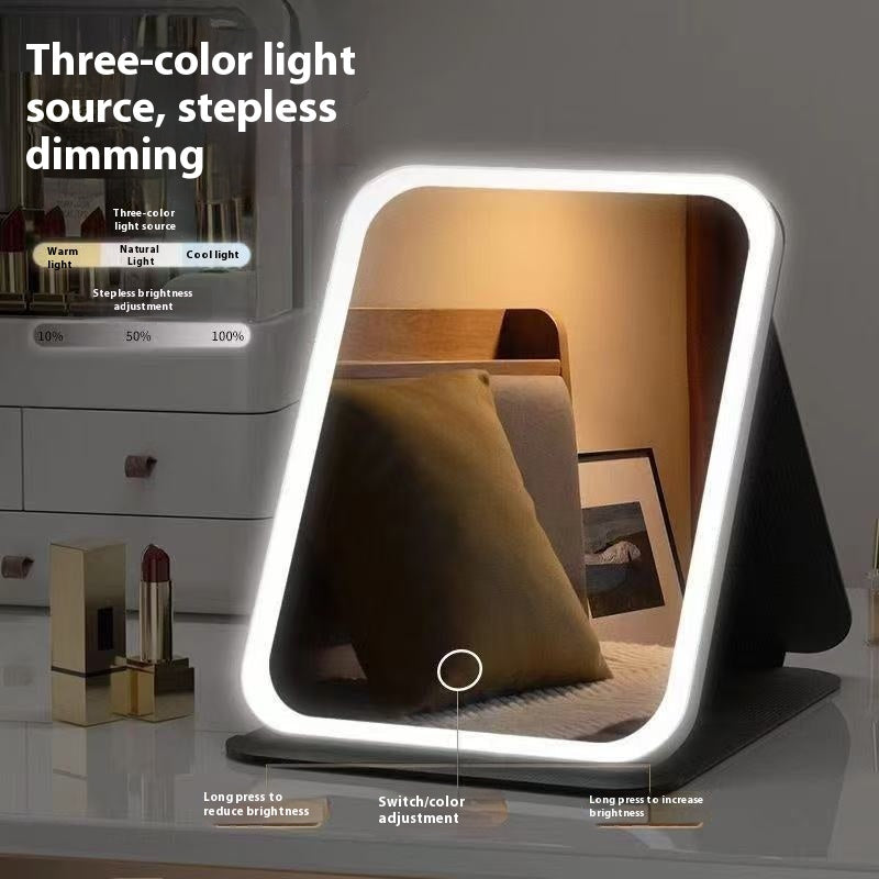 Led Make-up Mirror Folding Dressing Table With Light Portable