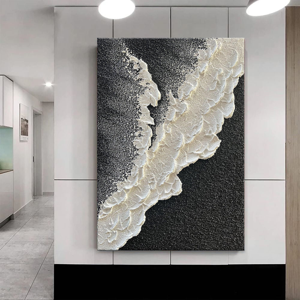 3D Texture Sea Wave Scenery Abstract Landscape Design Oil Painting Black And White Wall Art Picture Hand-Painted Canvas Hot Selling For Living Room Decor
