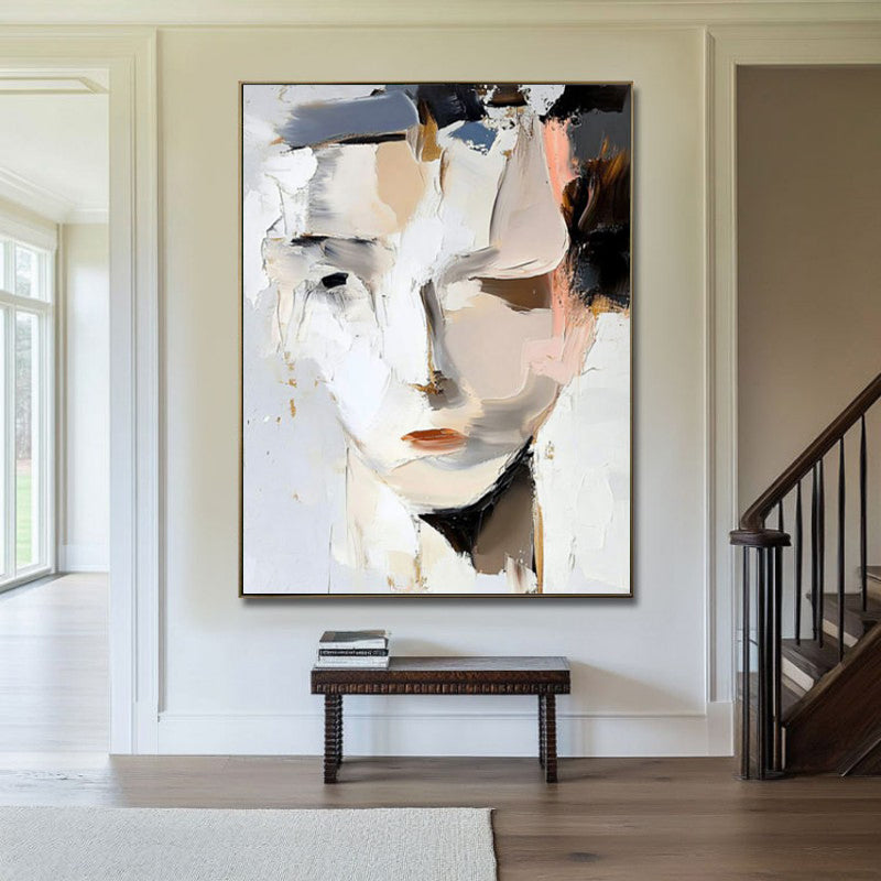 Abstract Woman Portrait Canvas Wall Art Poster Hand-Painted Oil Painting Chic Woman Face Art Painting Modern Black And White Bedroom Decor