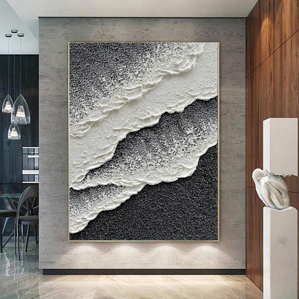 3D Texture Sea Wave Scenery Abstract Landscape Design Oil Painting Internet Celebrity Style Black And White Waves Wall Art Picture Hand-Painted Canvas Hot Selling For Living Room Decor