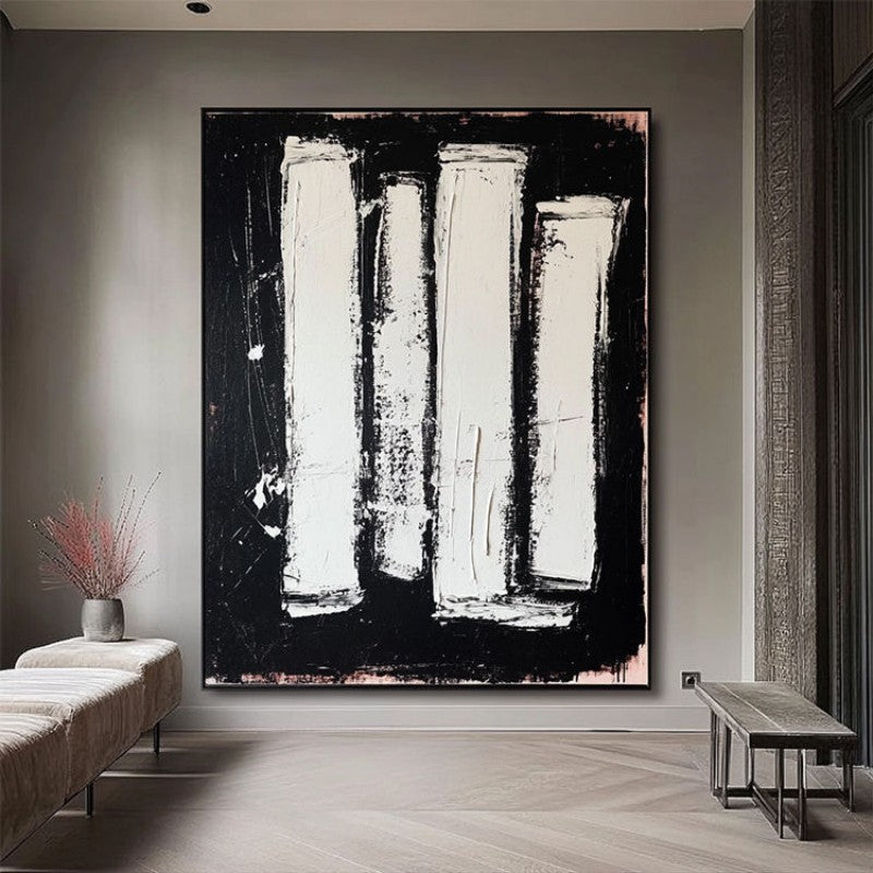 Abstract Texture Decorative Painting Of Black And White Hand-Painted Oil Painting Canvas Wall Art For Home Living Room Decor Rolled Frameless Unstretched Painting