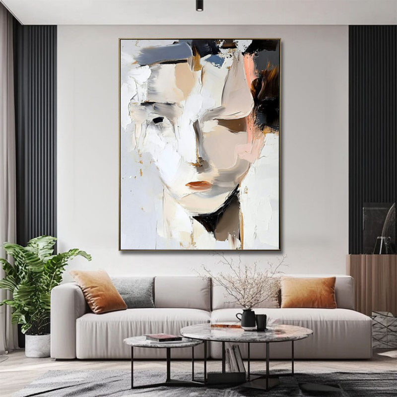 Abstract Woman Portrait Canvas Wall Art Poster Hand-Painted Oil Painting Chic Woman Face Art Painting Modern Black And White Bedroom Decor