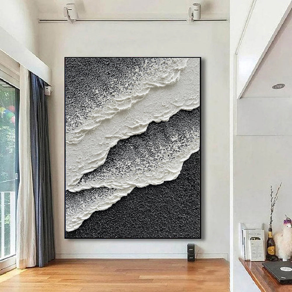 3D Texture Sea Wave Scenery Abstract Landscape Design Oil Painting Internet Celebrity Style Black And White Waves Wall Art Picture Hand-Painted Canvas Hot Selling For Living Room Decor