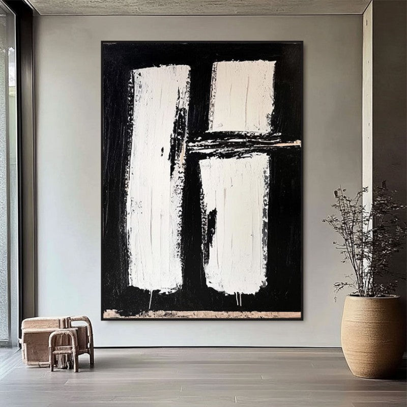 Abstract Texture Decorative Painting Of Black And White Hand-Painted Oil Painting Canvas Wall Art For Home Living Room Decor Rolled Frameless Unstretched Painting