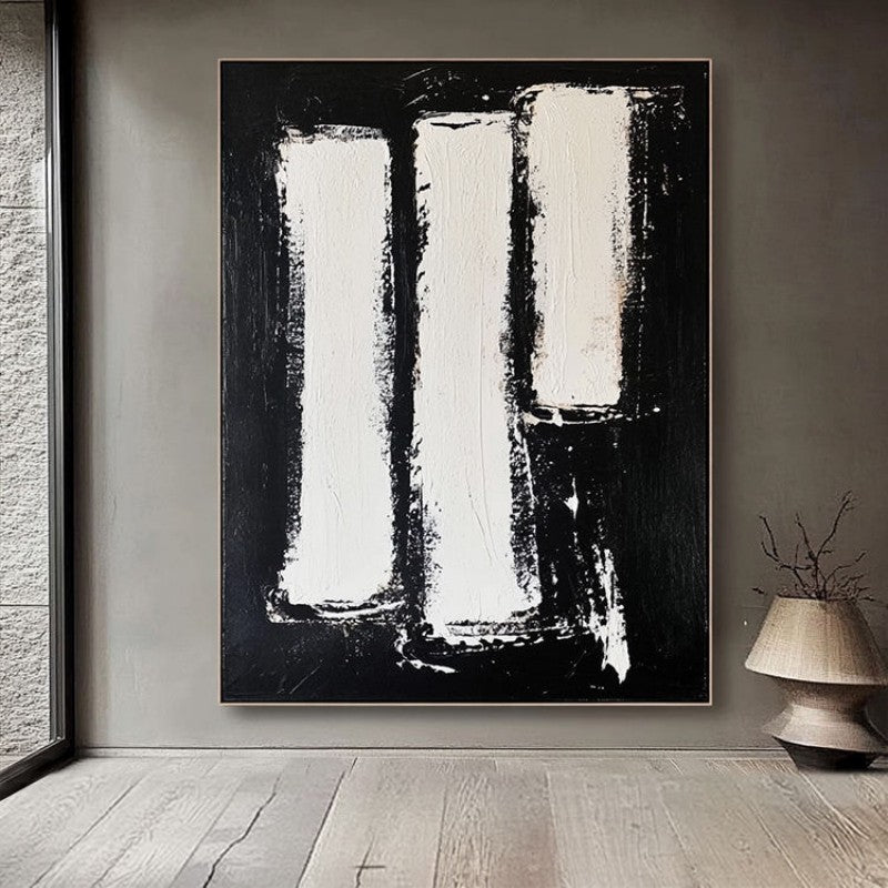 Abstract Texture Decorative Painting Of Black And White Hand-Painted Oil Painting Canvas Wall Art For Home Living Room Decor Rolled Frameless Unstretched Painting