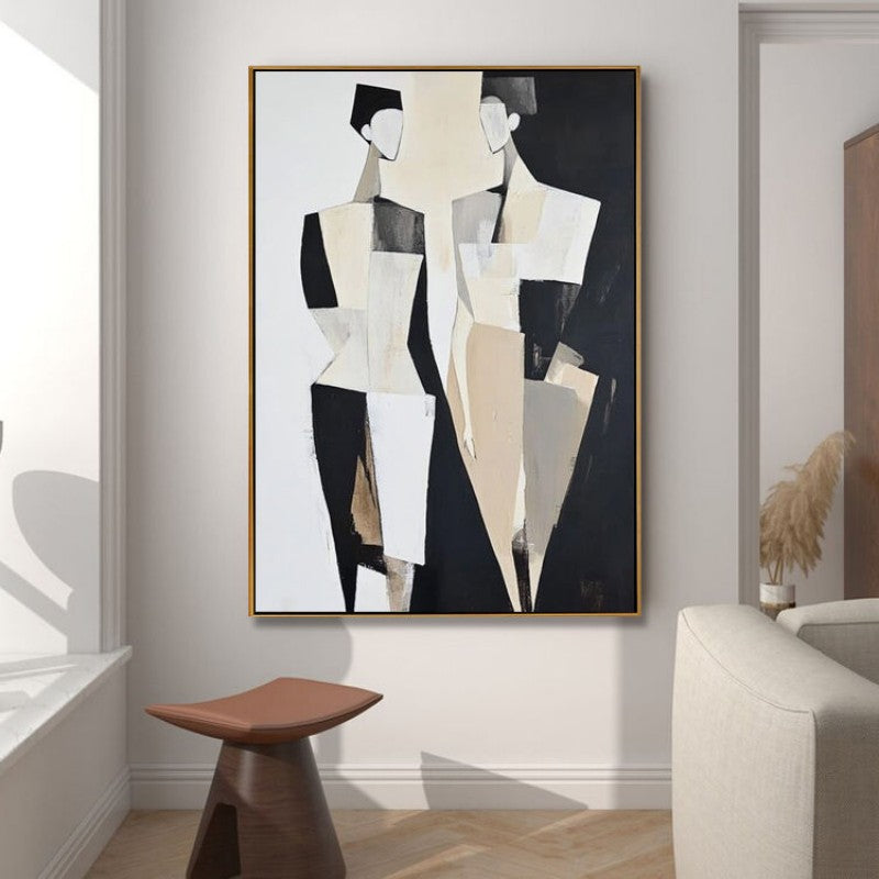 Abstract Decorative Painting Of Black And White Fashionable People Hand-Painted Oil Painting Canvas Wall Art For Home Living Room Decor Rolled Frameless Unstretched Painting
