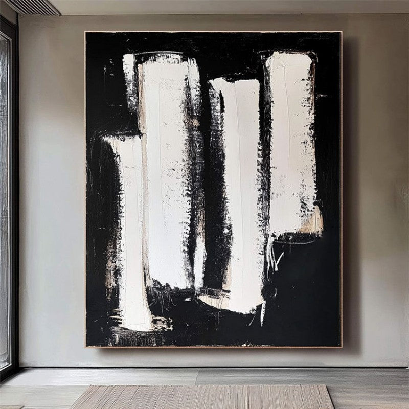 Abstract Texture Decorative Painting Of Black And White Hand-Painted Oil Painting Canvas Wall Art For Home Living Room Decor Rolled Frameless Unstretched Painting